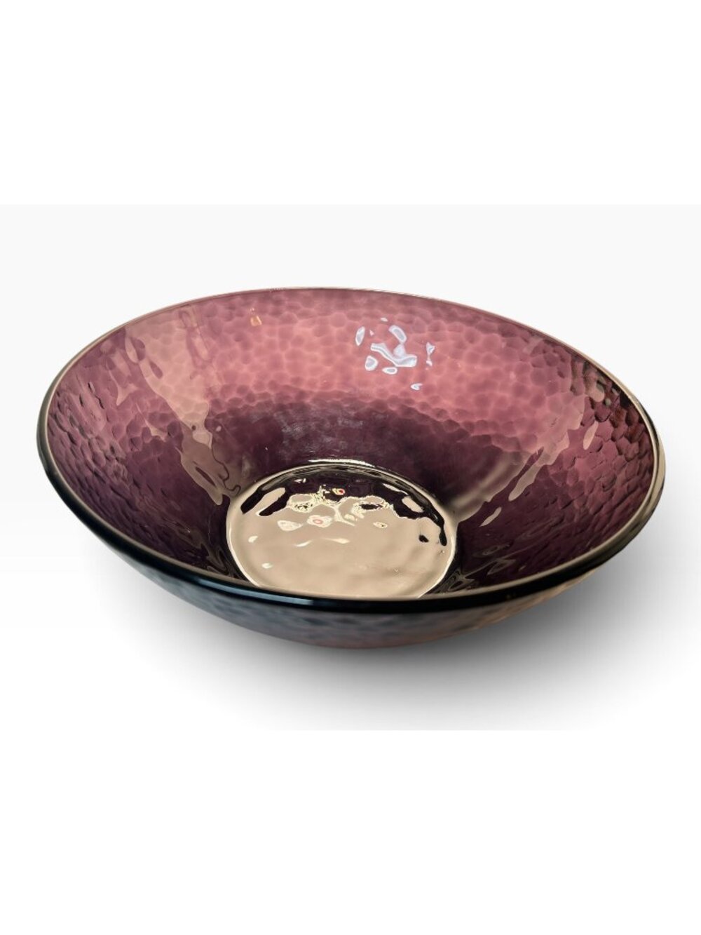 Vintage Amethyst Purple Glass Bowl Hammered Bubble Texture Serving Dish 10" 1990